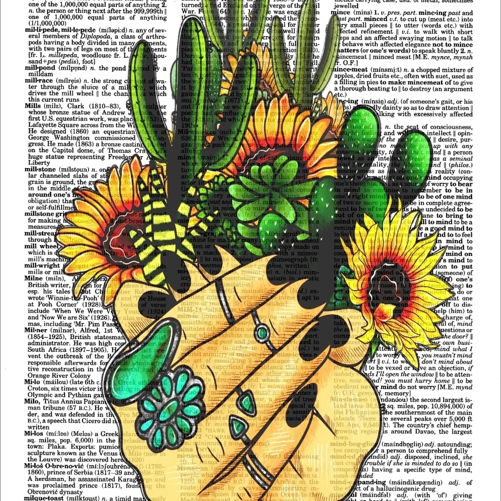 Cactus Desert Earth Mother Plant Lady Vintage Dictionary Art Pri…